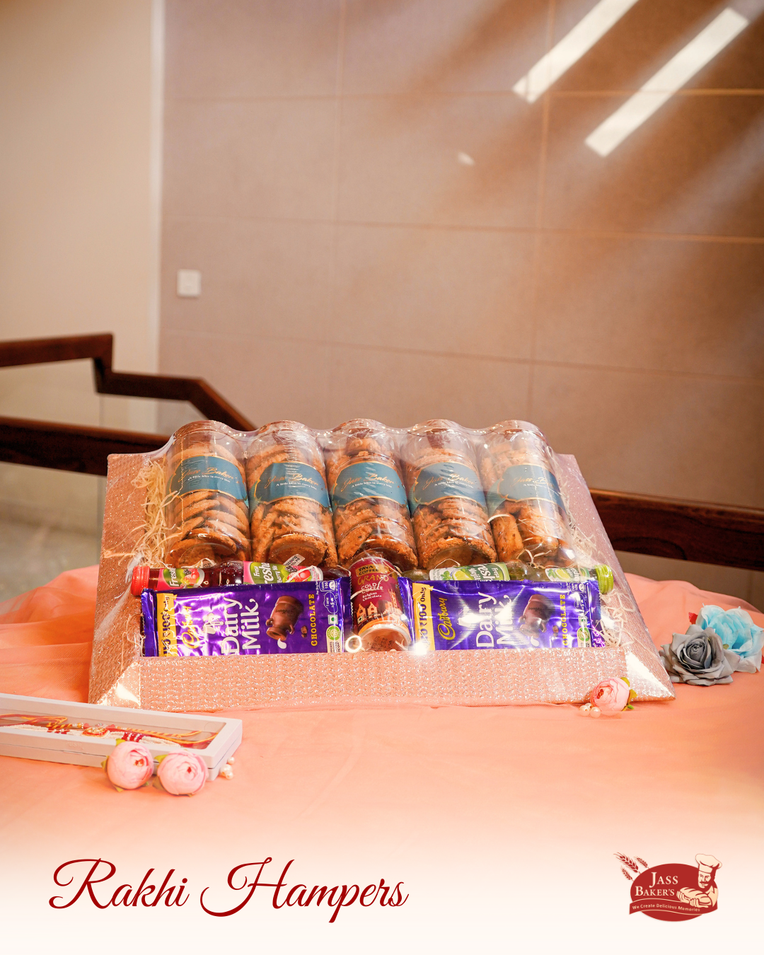 Rose Gold Shimmer Tray Rakhi Hamper