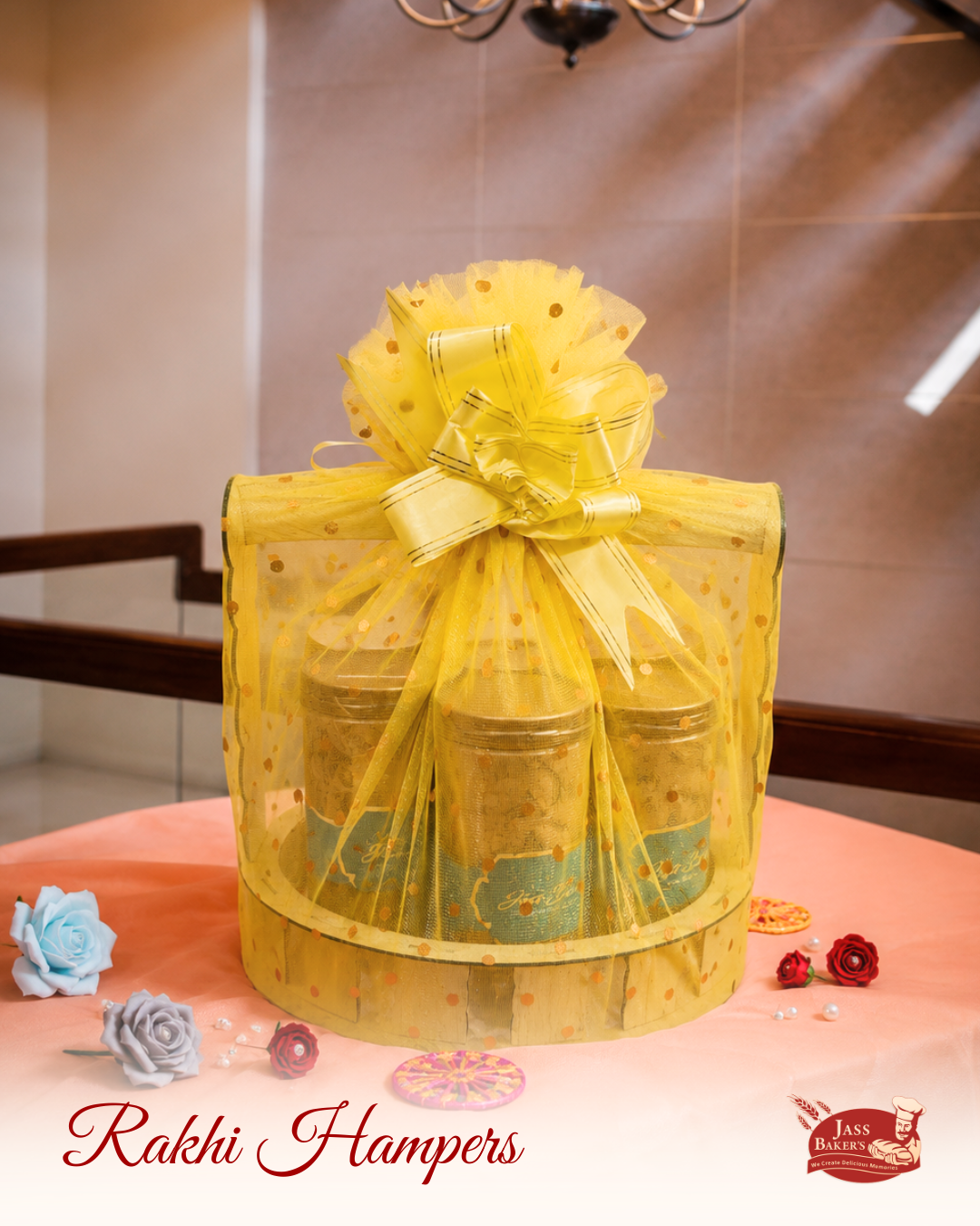 Sunshine Yellow Wooden Basket Gift Hamper