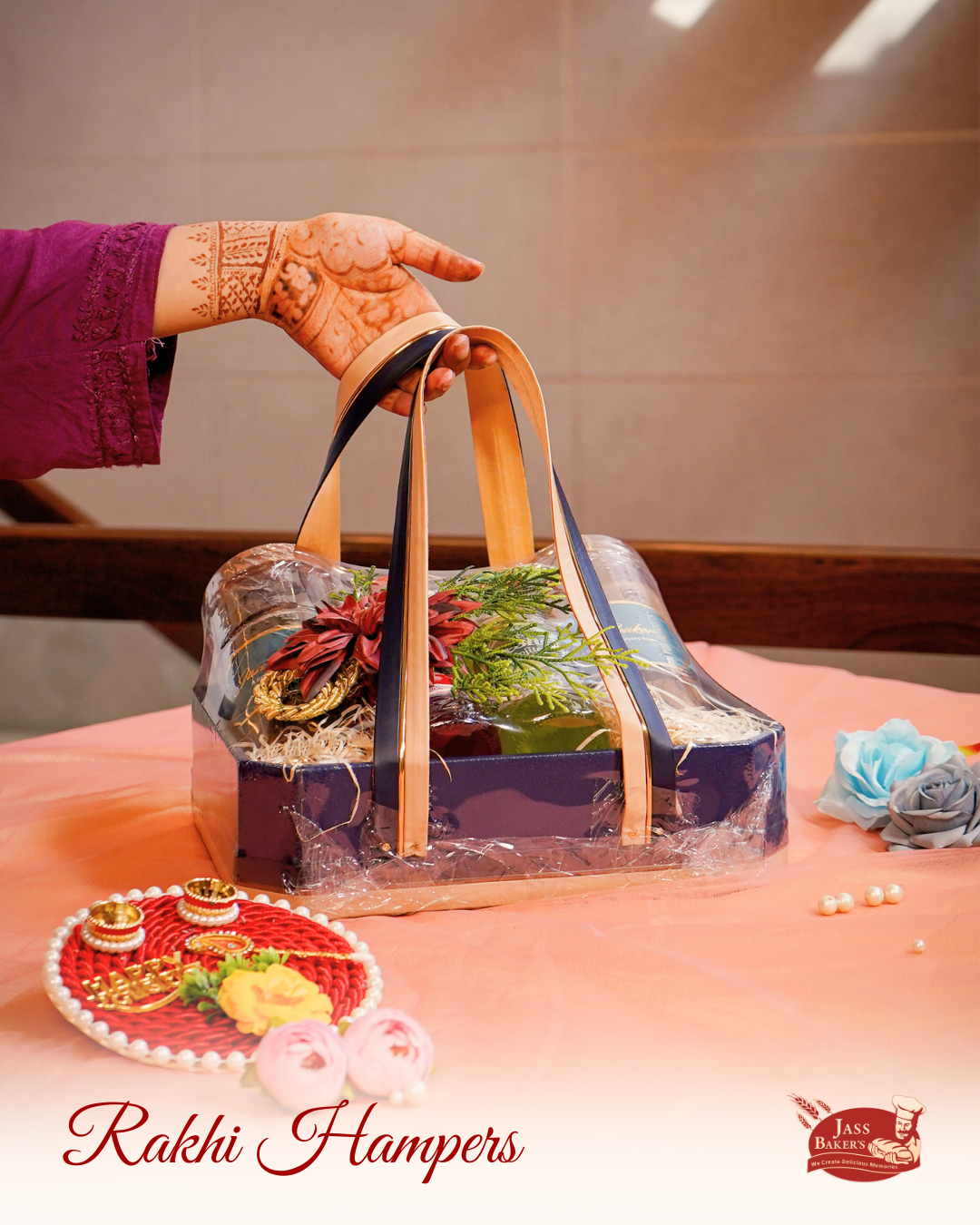 Navy Leatherette Tote Tray Rakhi Hamper