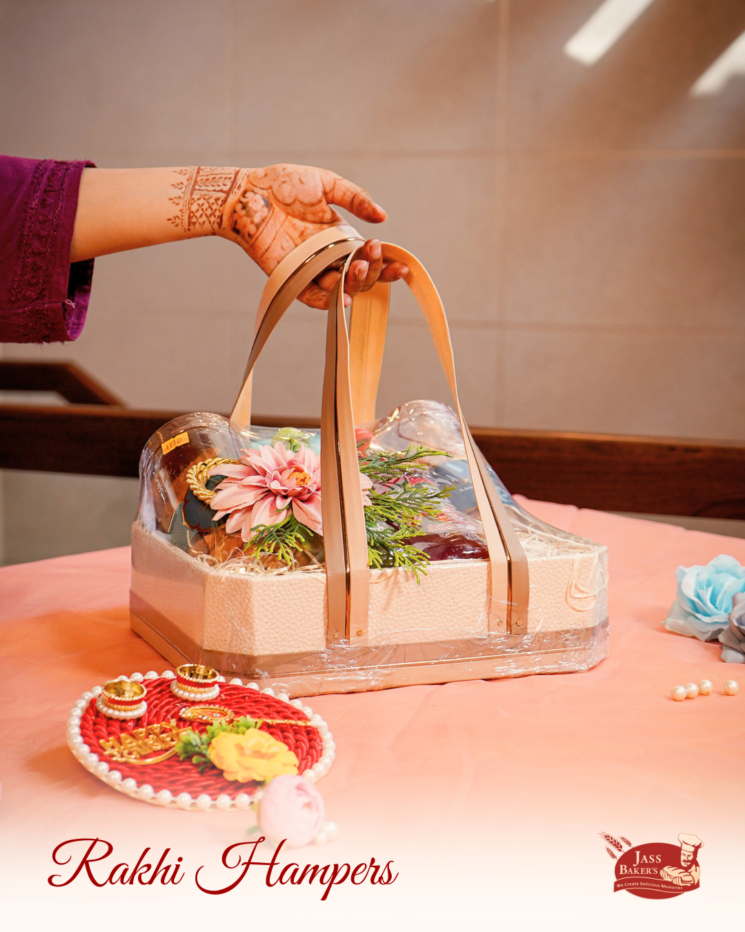 Cream Leatherette Tote Tray Rakhi Hamper
