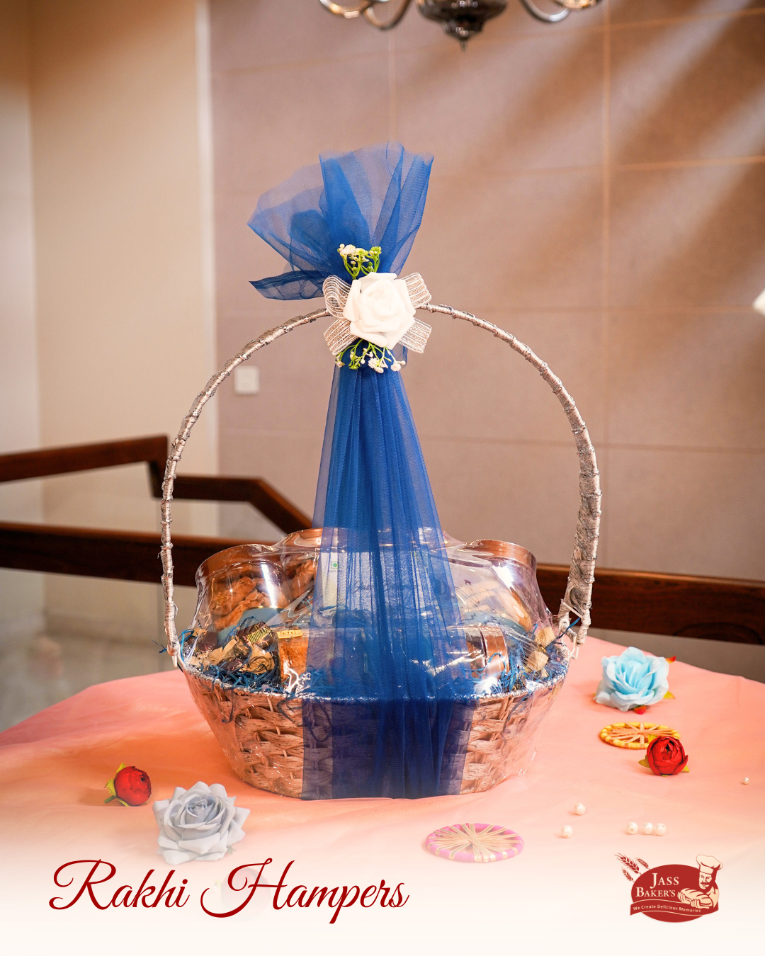 Royal Blue Arch Basket Rakhi Hamper