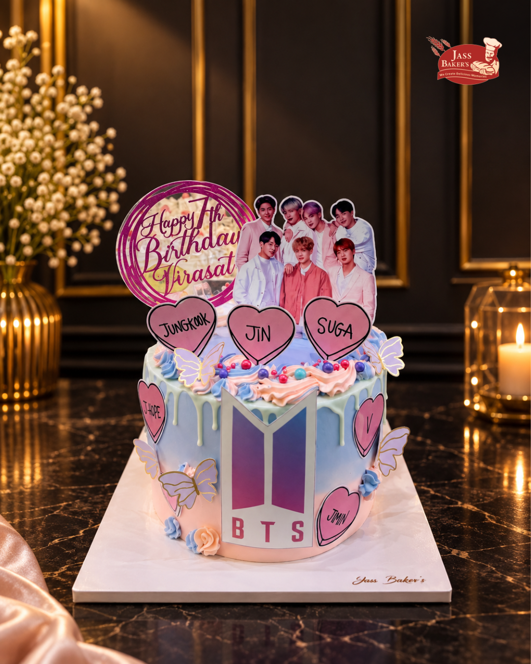 K-Pop BTS Theme Butterfly Birthday Cake