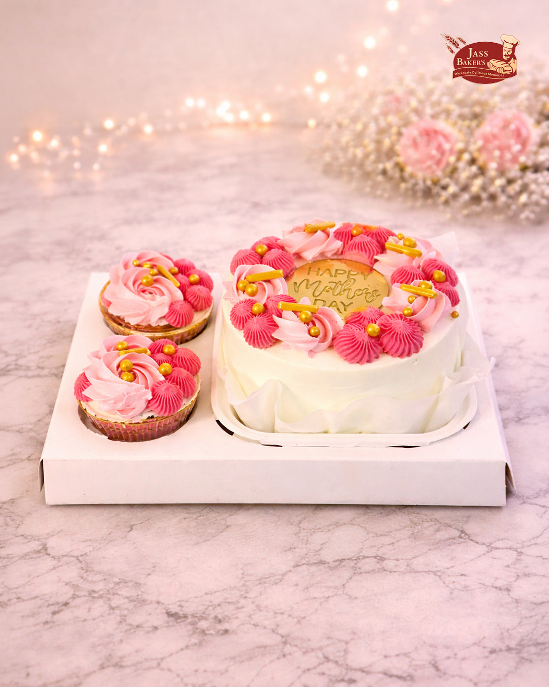 Golden Rosette Mother’s Day Cake Set ( Fresh fruits Flavour)