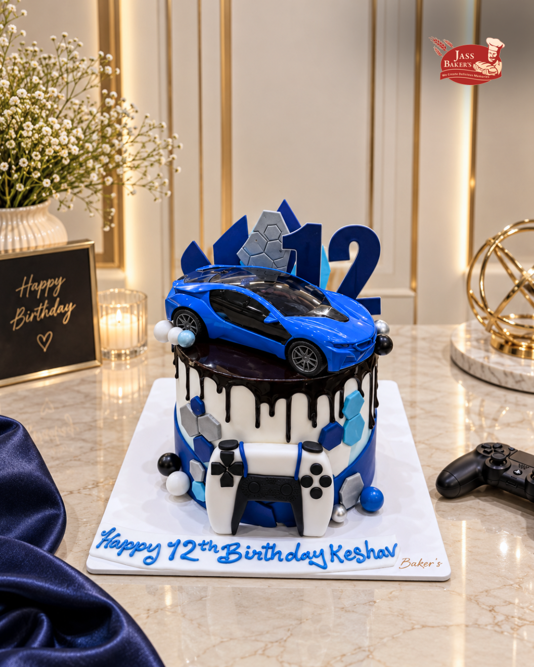 Supercar & Gaming Console Birthday Cake