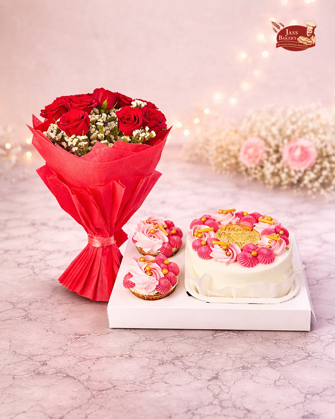 Rosé Royale Cake & Bouquet Set