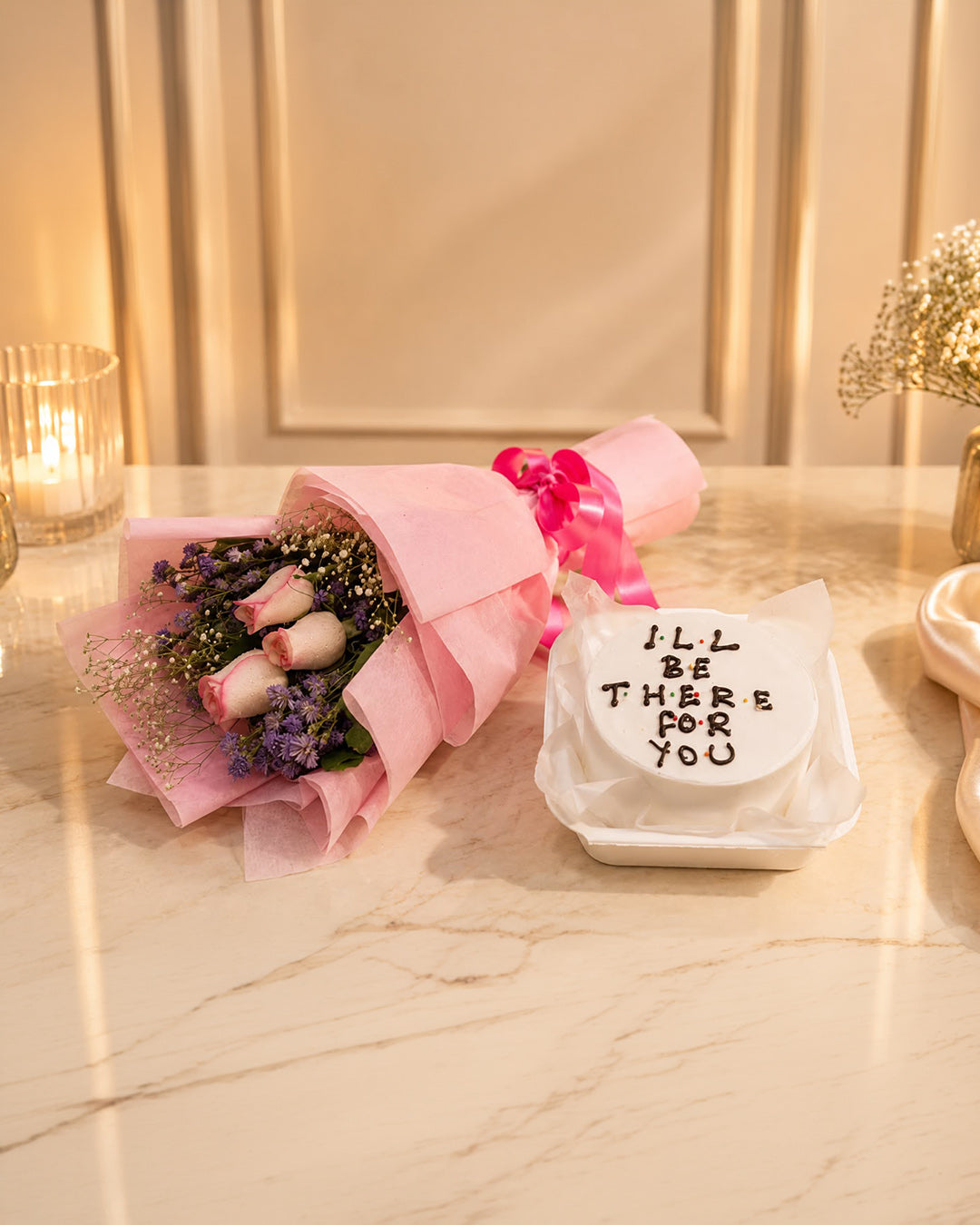 Forever Friends Bento Cake & Floral Bouquet Combo