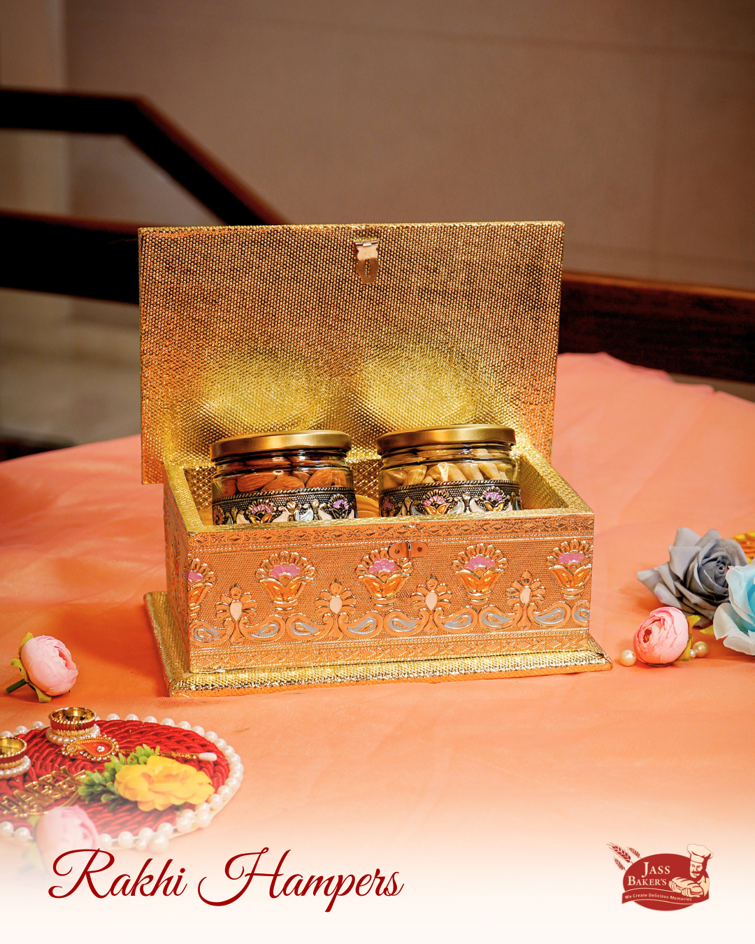 Royal Gold Meenakari Dry Fruit Box Rakhi Hamper