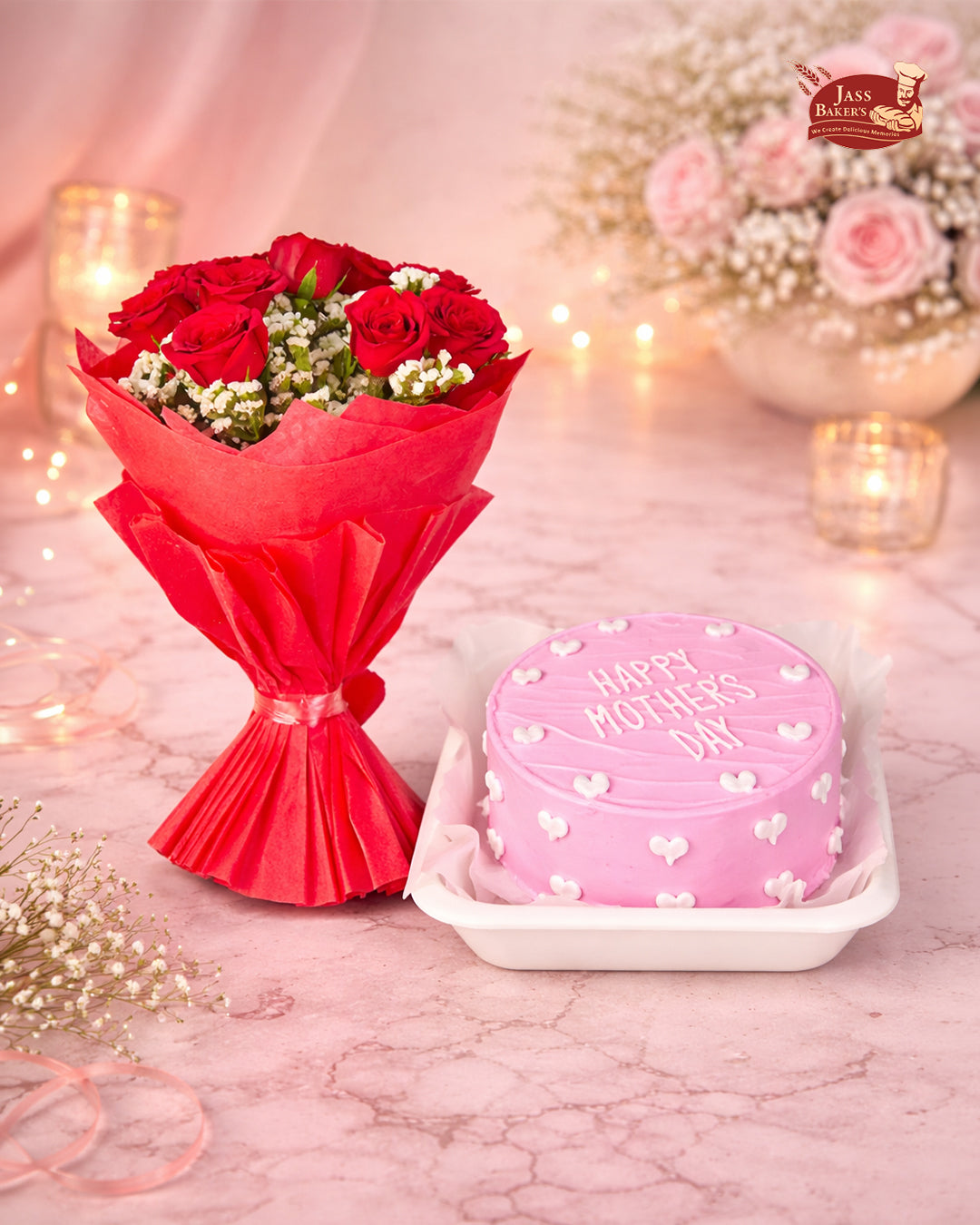 Rosé Love Cake & Bouquet Combo