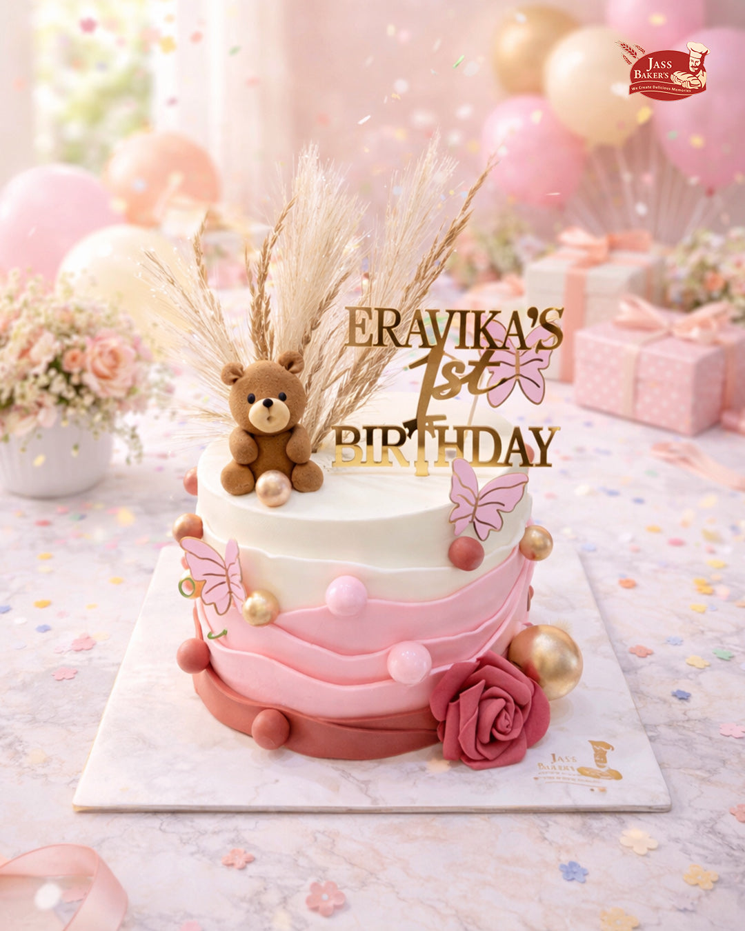 Teddy Bear 1st Birthday Celebration Cake