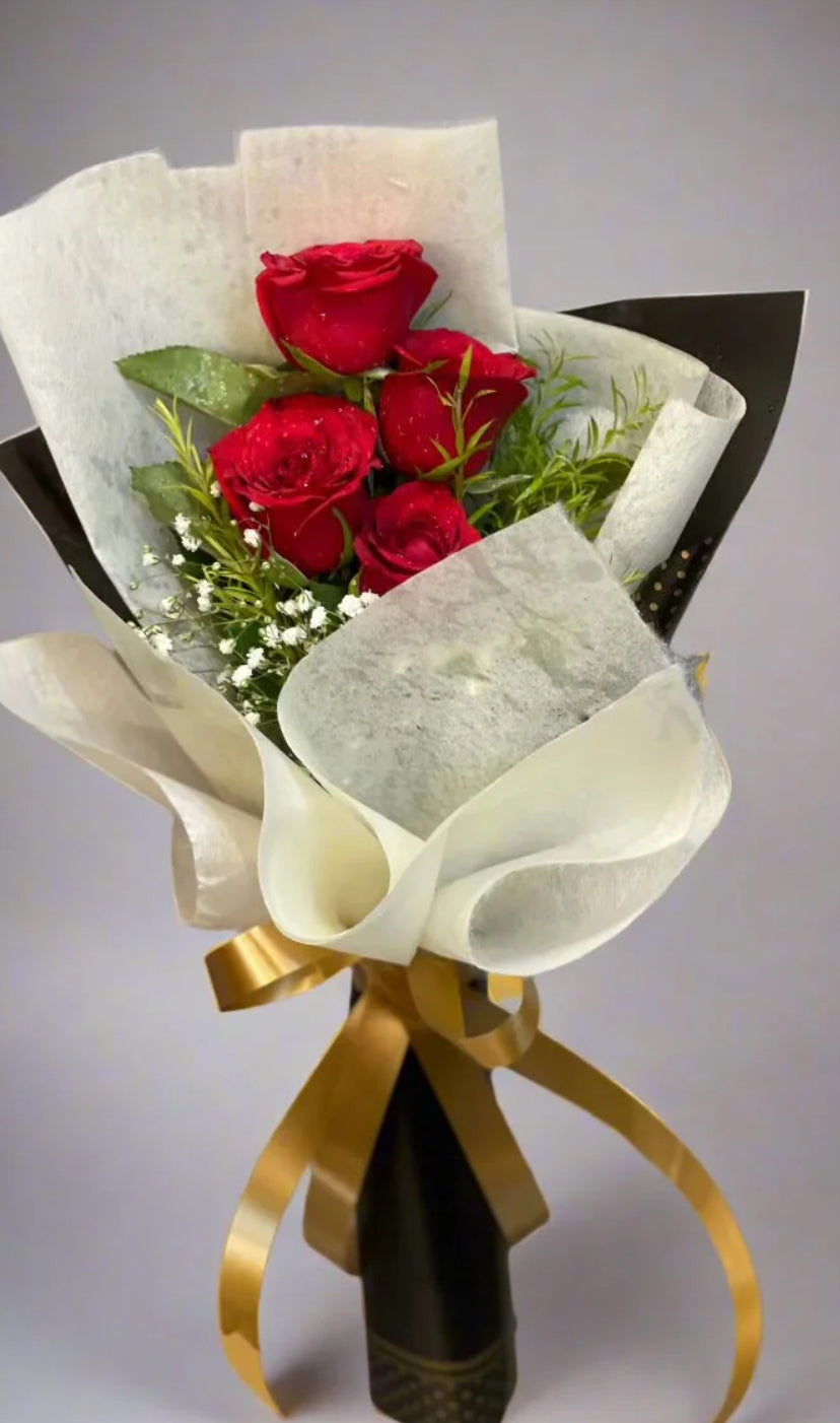 Red Rose Bouqet With Lush Green Accents