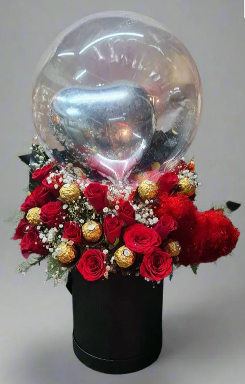Black Box Gift With Balloon & Ferrero Rocher