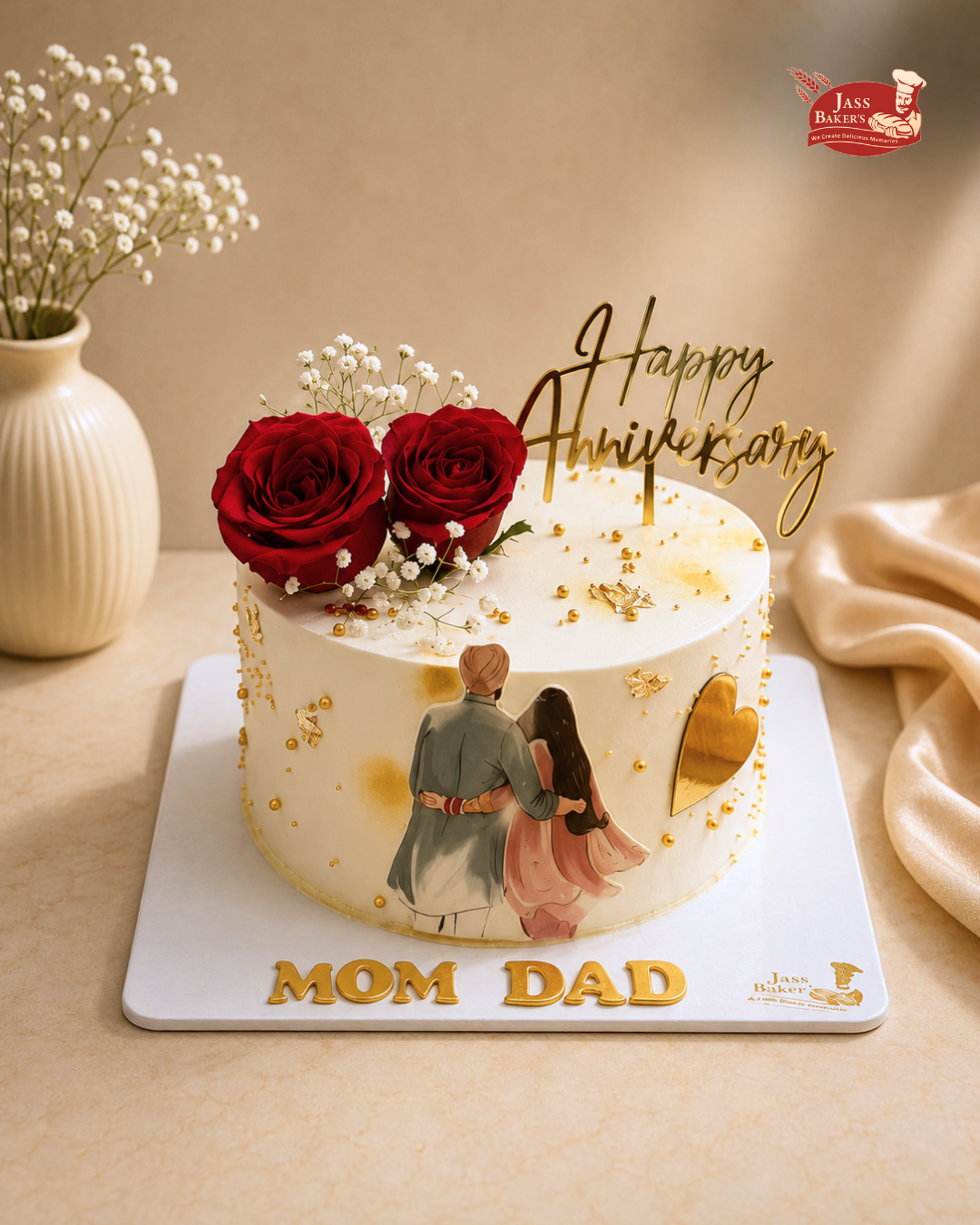 Mom Dad Anniversary Floral Elegance Cake