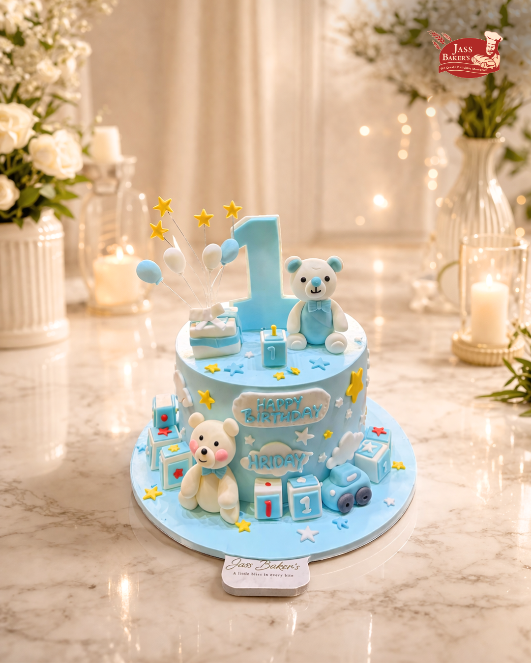 Baby Boy First Birthday Teddy Cake