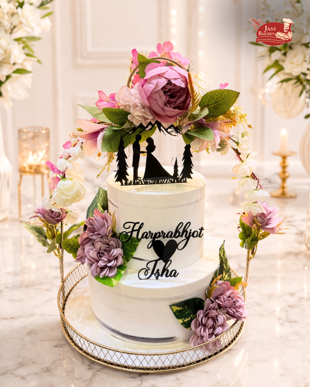 Luxury Floral Ring Stand Wedding Cake