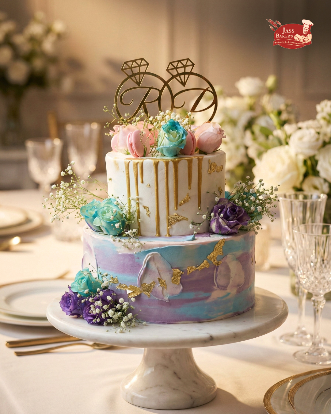 Pastel Gold Drip Celebration Cake